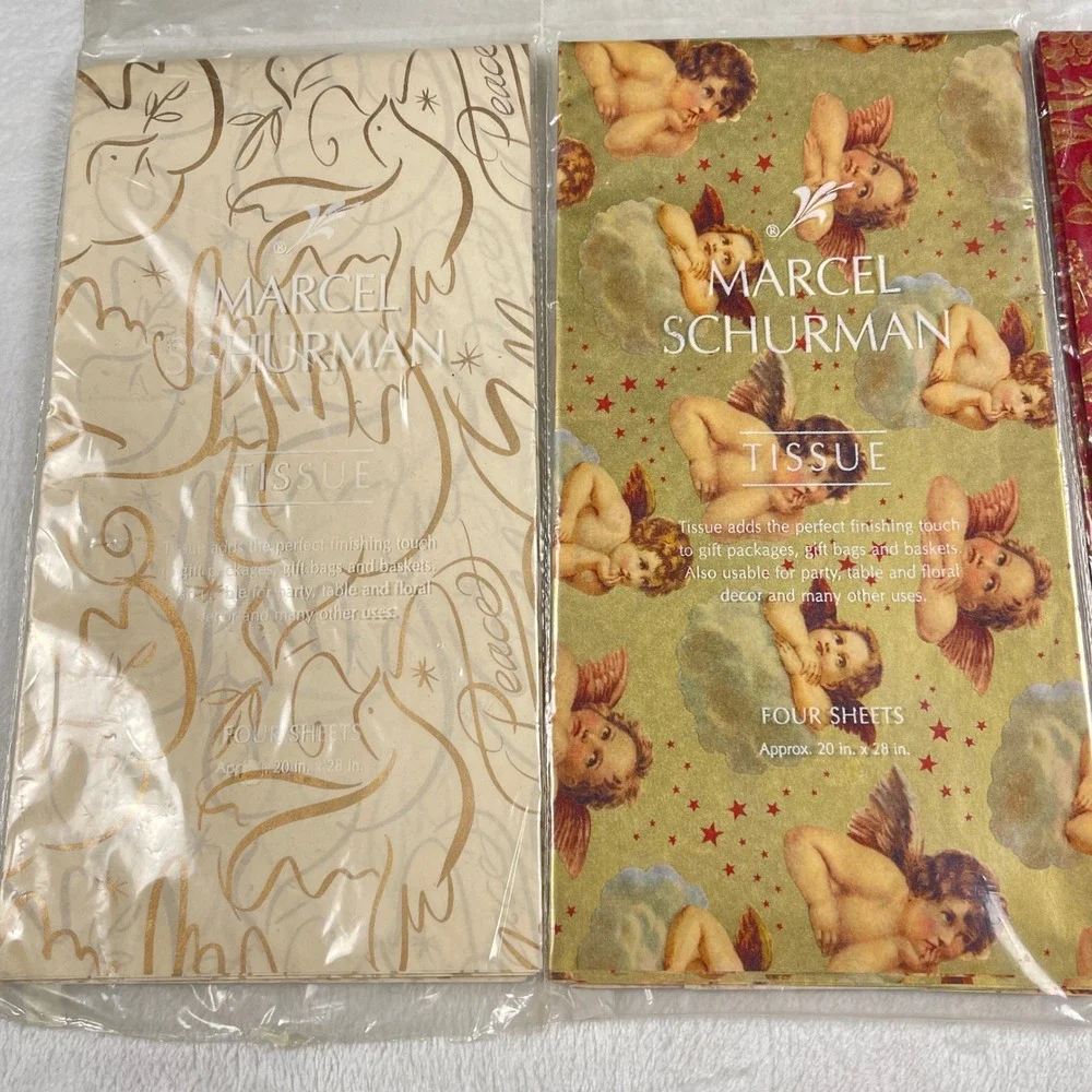 Marcel‎ Schurman Pier 1 Gift Tissue Paper Lot 5 Packs Cherub Damask Red Green